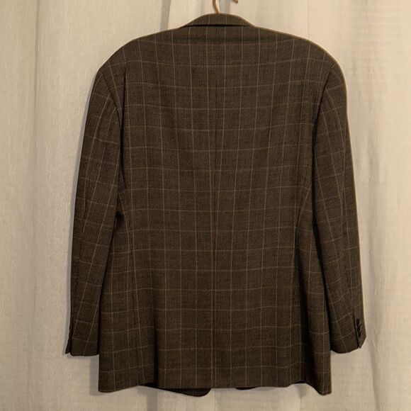 MANI SAKS 44L Brown Plaid Mini Houndstooth Pure Virgin Wool Blazer Jacket - Picture 2 of 15